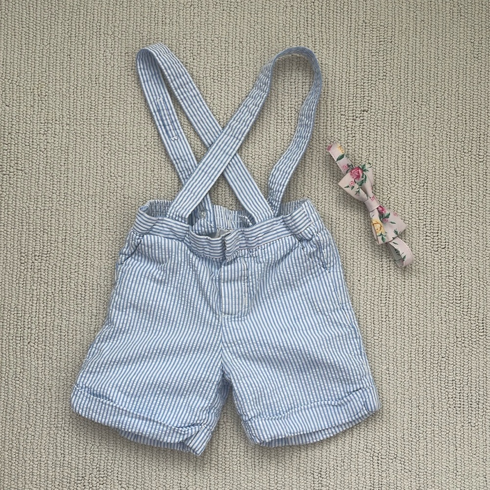 Janie & Jack 18-24months Easter Bow Tie & Blue/White Pinstripe shorts